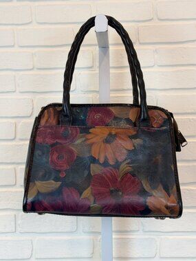 Patricia Nash Handbag Hand-Painted Floral Leather Satchel Multi
